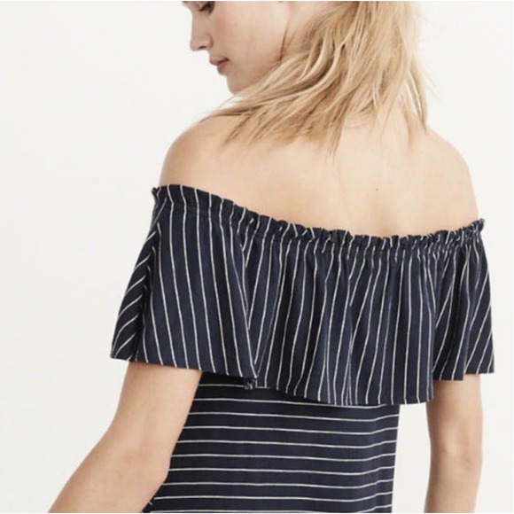 Abercrombie & Fitch Blue Striped Off-the-Shoulder Casual Dress Size Small - Picture 1 of 11